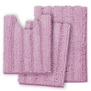 Hearth & Harbor Striped Bathroom Rug set, Ultra Soft Chenille Bathroom Rugs - 1 of 4