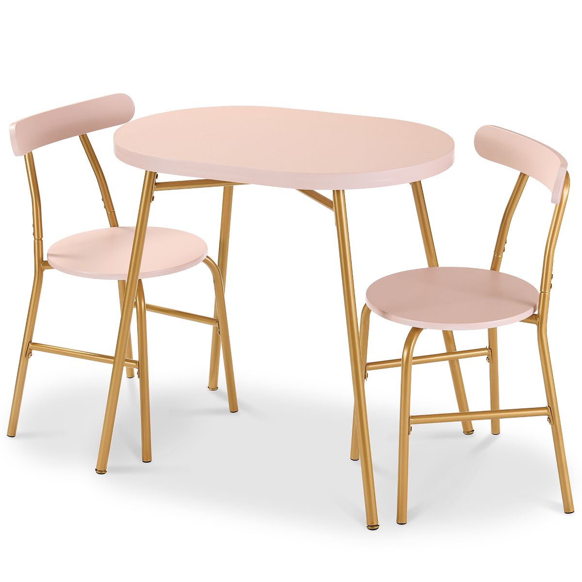 Best Choice Products 3-Piece Oval Dining Table Set, Modern Small Kitchen Dinette w/ 2 Chairs - Pink/Gold