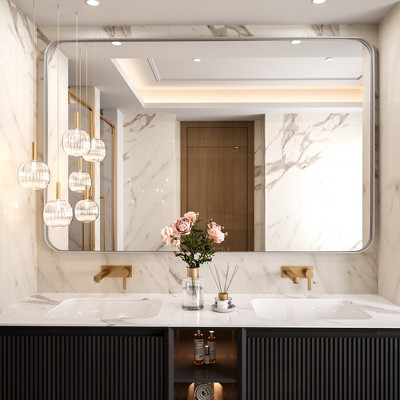 Tempered Glass Rounded Rectangle Framed Wall-Mounted Bathroom Vanity Mirror