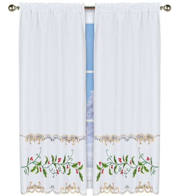 Collections Etc Embroider Holly Berry Drapes, 1 of 4
