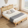Boho-Chic Full Bed Frame with Rattan Headboard & LED Lights – 12.4" Solid Wood Platform, No Box Spring Needed (Noise-Free Design) - 3 of 4