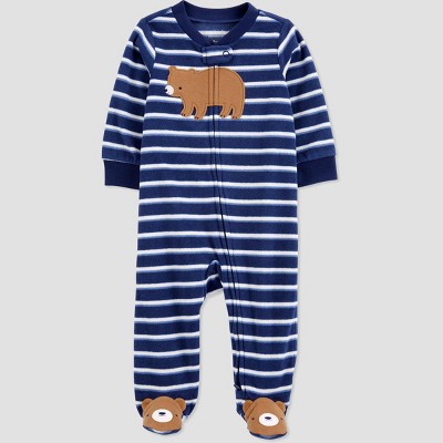 Image of Carter's Just One You® Baby Striped Bear Fleece Sleep N' Play - Blue Newborn