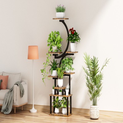 SEVOBAL Planter Stands and Holders Multi-tier Planter Pot Holder High Creative Shaped Stepped Display for Home, Rustic Brown, 28.3"*10.2"*62"