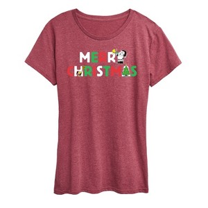 Women's - Peanuts - Merry Christmas Stacked Short Sleeve Graphic T-Shirt - 1 of 4