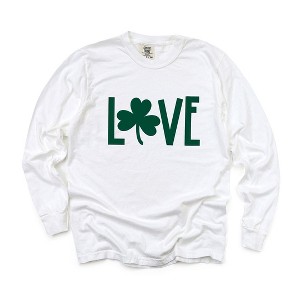 Simply Sage Market Women's Love Clover Puff Print Long Sleeve Garment Dyed Tee - 1 of 3