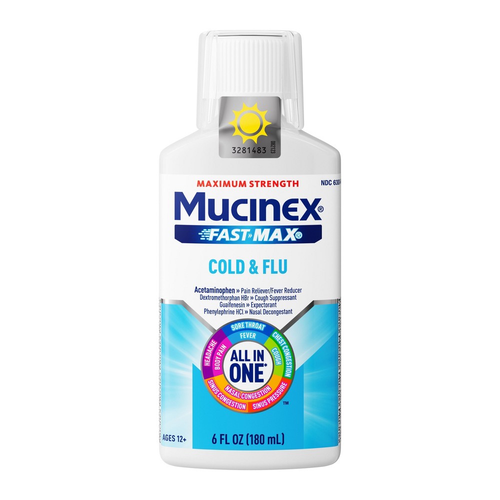 Mucinex Max Strength Cold & Flu Medicine - Liquid - 6 fl oz: Acetaminophen 650 mg, Original Flavor