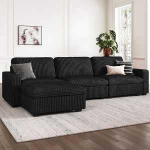 Belffin 3-Seater Corduroy Cloud Sectional - Modular Sofa with Storage Ottoman & Extra Deep Seating - 1 of 4