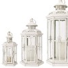 HomeRoots Set of Three White Distressed Filigree Metal Tabletop Lantern Candle Holders - 3 of 4