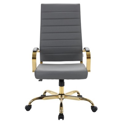 Benmar High-Back Swivel Office Chair in Gray Leather with Metal Frame