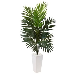 Nearly Natural 4.5-ft Kentia Palm Tree in White Tower Planter - 1 of 1