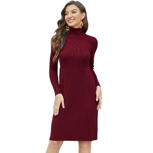 Womens Turtleneck Sweater Dress Slim Fit Long Sleeve Bodycon Ribbed Knit Sweater Dress Midi Sweater Dress - 1 of 4
