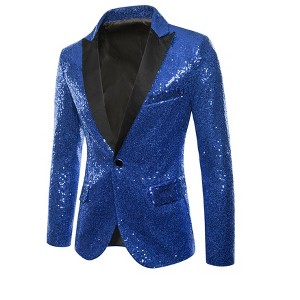 Lars Amadeus Men's Sequin Peak Laple Sparkly Party Show Glitter Sports Coat - 1 of 4