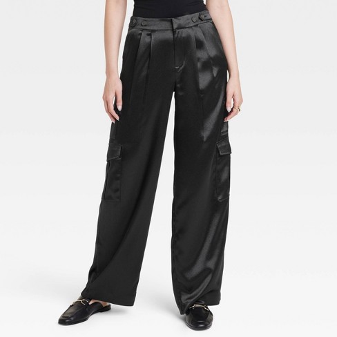 Women's High-Rise Satin Cargo Pants - A New Day™ Black 2