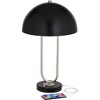 360 Lighting Keo 22" High Small Modern Accent Table Lamp Twin USB Port Silver Brushed Nickel Finish Metal Single Black Dome Shade Living Room Charging - 3 of 4