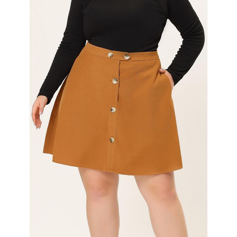 Agnes Orinda Women's Plus Size Corduroy Button Mid-Rise A-Line Mini Skirts, 2 of 6