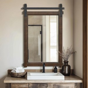 Barn Door Vanity Mirror with Solid Wood Frame for Farmhouse Bathroom and Living Room Decor - 1 of 4