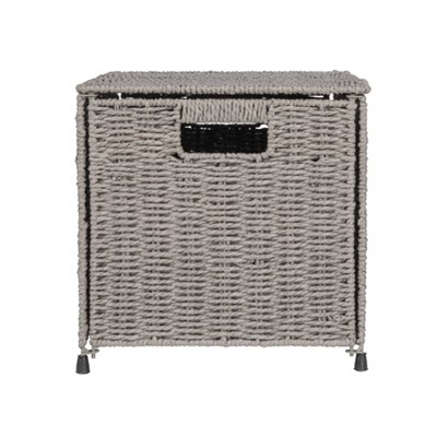 Gray Handwoven Paper Rope Storage Chest with Hinged Lid and Handles