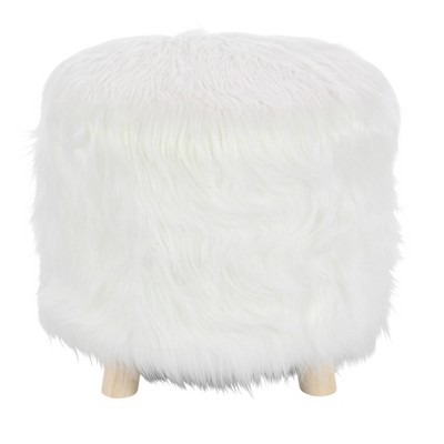 Contemporary Faux Fur Foot Stool White - Olivia & May