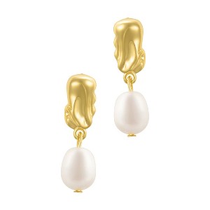 Adornia 14k Gold Plated Freshwater Pearl Mini Drops with Organic Detail - 1 of 4