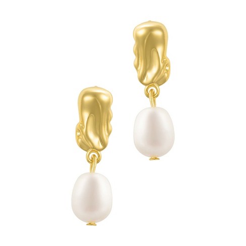 Adornia 14k Gold Plated Freshwater Pearl Mini Drops with Organic Detail - image 1 of 4