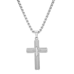 Steeltime 24" Men's stainless steel double cross pendant - 1 of 4
