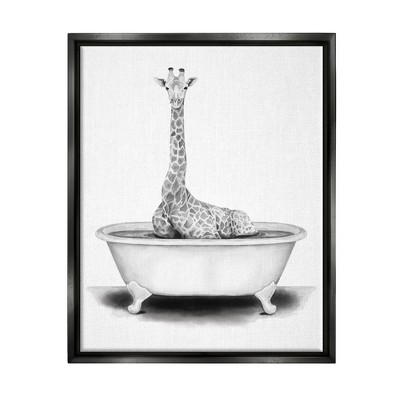 Stupell Industries Giraffe In A Tub Funny Animal Bathroom Drawing
