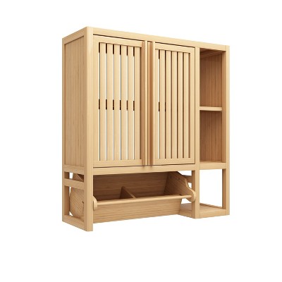 VANIRROR Wall-Mounted Bamboo Bathroom Cabinet – Spacious Toilet Storage with Large Box for Organizing Towels, Toiletries, and Bathroom Essentials