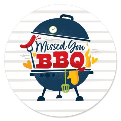 Big Dot of Happiness Missed You BBQ - Backyard Summer Picnic Party Circle Sticker Labels - 24 Count