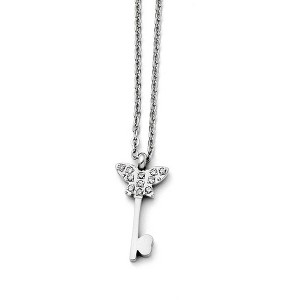 Black Bow Jewelry CZ Butterfly Key Adjustable Necklace in Stainless Steel, 16-18 Inch - 1 of 4