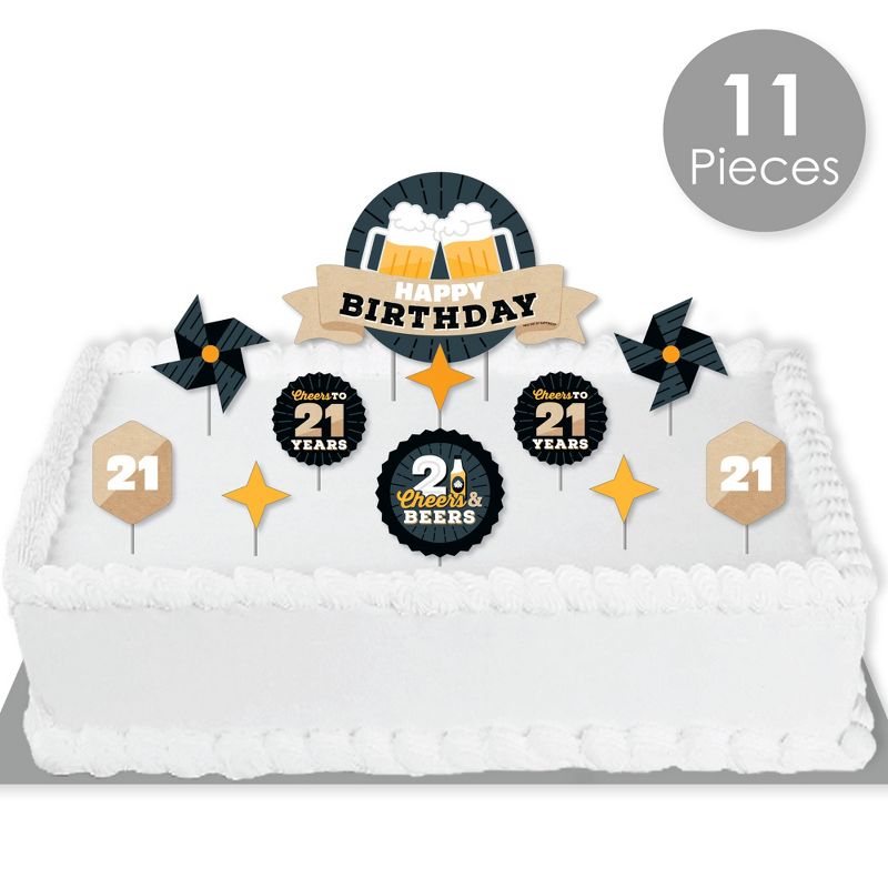 Big Dot of Happiness Cheers and Beers to 21 Years - Birthday Party Cake Decorating Kit - Happy Birthday Cake Topper Set - 11 Pieces, 2 of 7