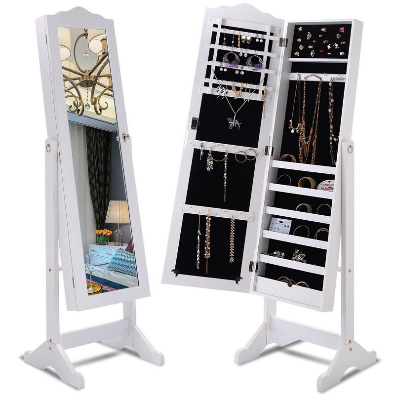 Tangkula Lockable Armoire Mirrored Jewelry Cabinet Dressing Storage Box Organizer, 2 of 9
