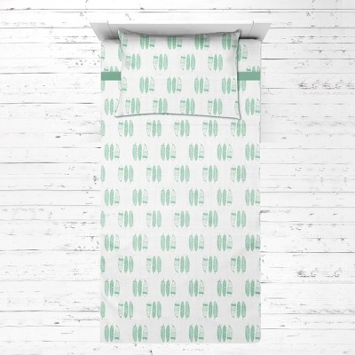 Bacati - Noah Feathers Mint Muslin 3 pc Toddler Bed Sheet Set