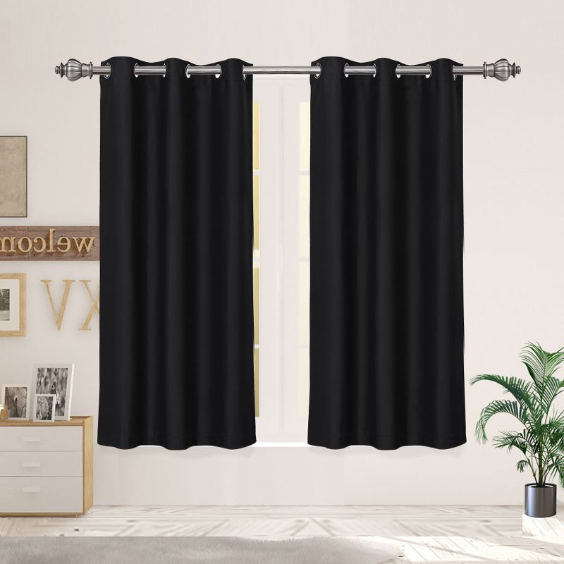 PiccoCasa Rod Pocket Solid Blockout Curtains Darkening Insulated Curtain 2 Panels, 3 of 5