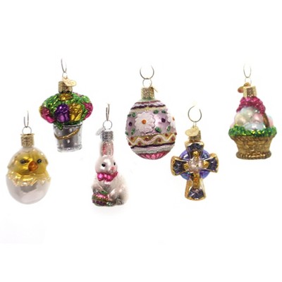 Old World Christmas 2.75" Mini Easter Set Flowers Basket Egg Chick Cross  -  Tree Ornaments