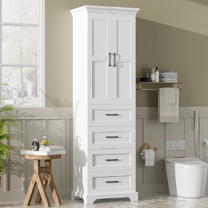 KWPZQEB 71.6" Tall Bathroom Cabinet, Narrow Storage Cabinets with Barn Door & 3 Drawers, Floor Cabinet with Adjustable Shelf for Bathroom, Dining Room - 1 of 4