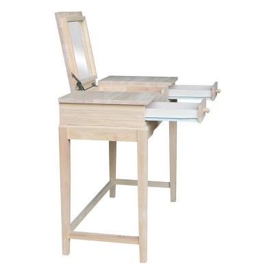 Classic Unfinished Rubberwood Vanity Table with Flip-Up Mirror