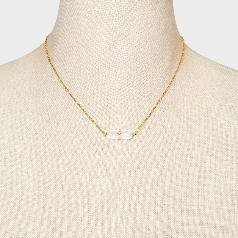 14K Gold Dipped Pierced Glass Bar with Cubic Zirconia Pendant Necklace - Clear/Gold, 2 of 5