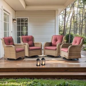 Gymojoy 4 Pieces Outdoor Rocking Chair Rattan Rocker Chairs with Cushion - 1 of 4