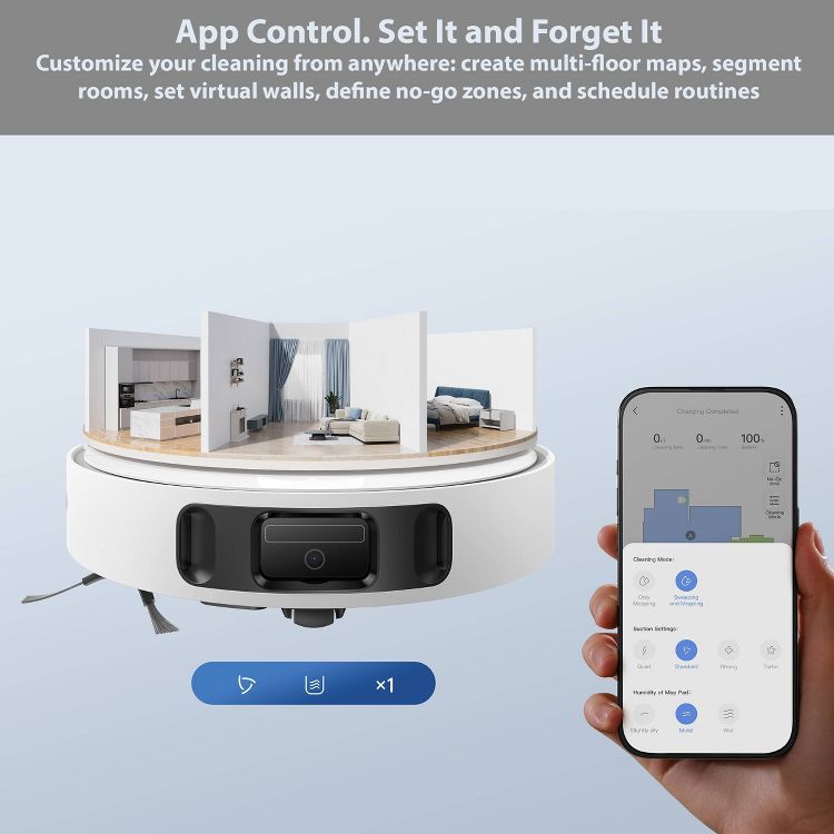 Dreame E30 Ultra Robot Vacuum and Mop White: Self-Emptying, Smart Mapping, HEPA Filter, Pet Hair, App-Controlled, Cordless, 6 of 12