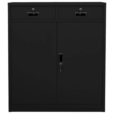 vidaXL Filing Cabinet Storage Metal Cabinet with Shelves for Home Office Steel - Black Without planter box