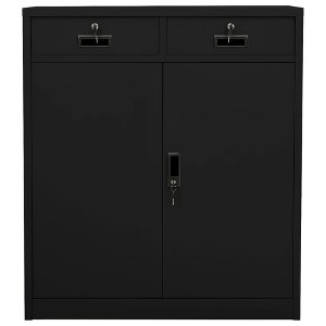 vidaXL Filing Cabinet Storage Metal Cabinet with Shelves for Home Office Steel - Black Without planter box - 1 of 4