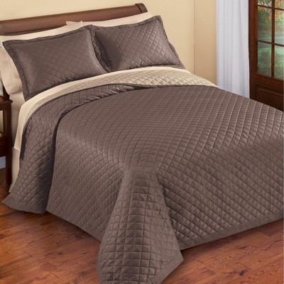 Twin Chocolate and Tan Quilted Reversible Bedspread Set