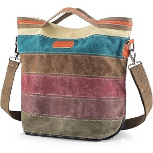 Canvas Handbag Multi-Color Striped Lattice Cross Body Shoulder Purse Bag Tote-Handbag - 1 of 4