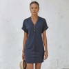 Knit & Lounge Women’s Short Sleeve Polo Neck T-Shirt Dress Rolled Cuff Detail Front Button Casual Fit - 4 of 4