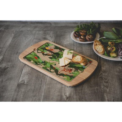 Modern Rectangular Wood Finish Glass Top Serving Tray