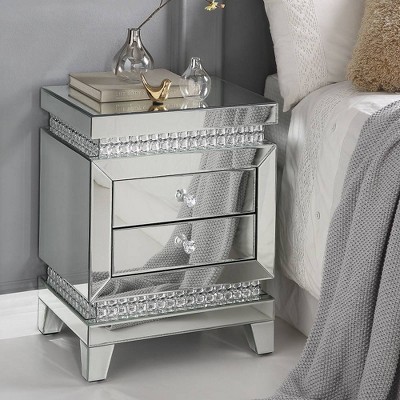 24&quot; Glamourous Mirrored Wood Accent Table with Faux Crystals