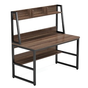 Resenkos Computer Desk, Office Desk, Study Desk,47" Computer Desk, Heavy Duty Writing Desk with Hutch & Bookshelf,Brown - 1 of 3