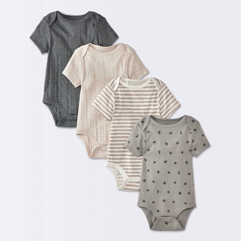 Baby 4pk Moon Short Sleeve Bodysuit - Cloud Island™ Gray Newborn