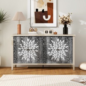 Wood Sideboard Cabinet,Modern Entrance Way Cabinet With 4 Doors And Adjustable Shelves Kitchen Storage Cabinet-Maison Boucle - 1 of 4