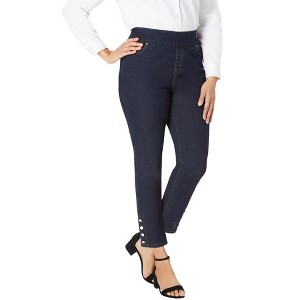 Jessica London Women's Plus Size Comfort Waist Stretch Denim Side Button Ankle Jean - 1 of 4
